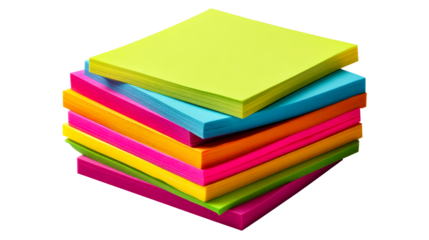 Stack of colorful sticky notes, cut out transparent