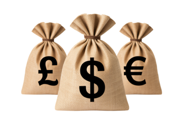 Global currency money bags symbol icons for finance and investment