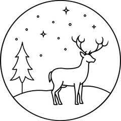 Enchanted Deer Meadow Under Full Moon Illustration On Transparent Background