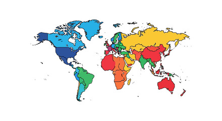 Fototapeta premium colorful world map continents displaying diverse regions for global business and international relations illustrating worldwide connections and cultural variety