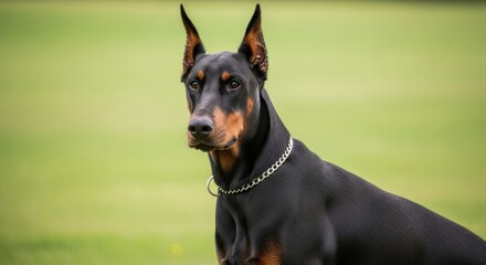 A Majestic Doberman Pinscher Dog Standing Proudly Outdoors.