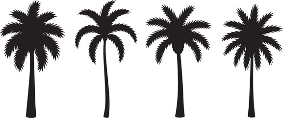 Obraz premium palm tree silhouette vector pack black minimal tropical beach icons fronds trunk variations scalable for print web ai eps jpeg png