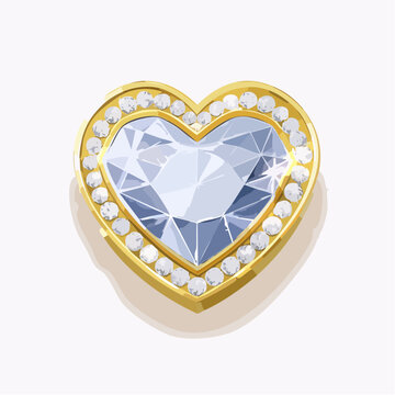 Herzf&ouml;rmige Diamantbrosche mit goldenem Rand