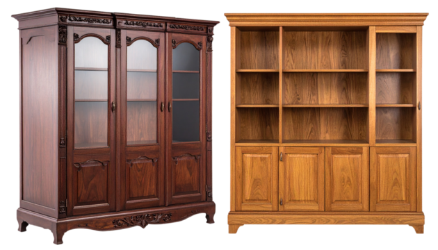 Elegant Wooden Display Cabinet Variations — isolated on transparent background  (2) - Powered by Adobe