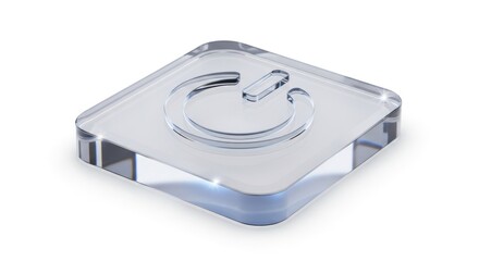 Clear Acrylic Square With Engraved Power Button Symbol.