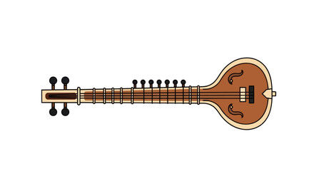Detailed Tanpura Illustration: Indian Stringed Instrument with Intricate Design.