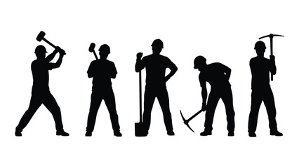 Silhouettes of construction workers with tools ready for labor and building projects silhouette