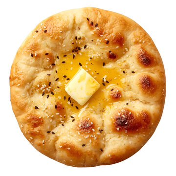 Transparent PNG of Pethani Rooti &mdash; soft, layered, and golden-brown Pakistani flatbread brushed with ghee. A flaky, traditional bread served with curries or tea.