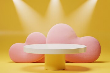 White Round Pedestal With Pink Heart Shapes And Spotlight Illumination podium display