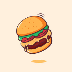 Burger with melted cheese vector illustration. Suitable for hamburger menu element.