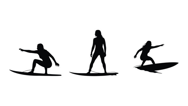 Silhouette surfers riding waves dynamic action poses for sports and recreation silhouette