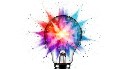 High speed photography of a light bulb shattering with a vibrant rainbow of colored powder exploding within