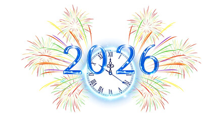 Obraz premium Happy New Year 2026 Countdown Clock with Fireworks