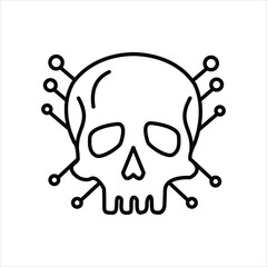 Digital skull icon representing cyber threat and technology danger vector illustration