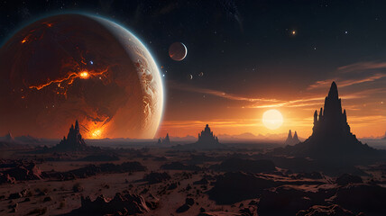 A mesmerizing cosmic view showing two distant galaxies swirling in a hazy, mud-toned cosmic field.