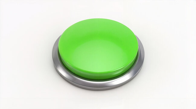Glossy Green Start Button with Metallic Edge on White Background