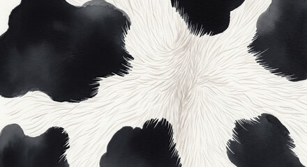 Close up of a black and white cow pattern with fur texture creating an abstract design element