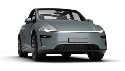 3D Render of a gray colored modern electric car, slight right front view, transparent background