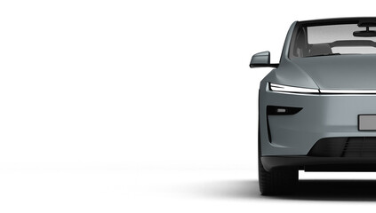 3D Render  of a gray colored modern electric car, right full front half view, transparent background...