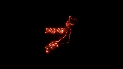 Glowing Outline Map of Japan with Text on Black Background neon