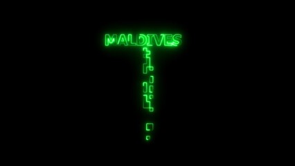 Green Neon Pixelated Outline of Maldives Islands on Black Background atoll ocean