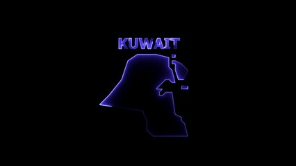 Kuwait map outline with glowing neon text on black background country geography
