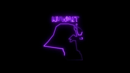 Kuwait map outline with purple neon text on black background country geography
