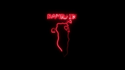 Neon Outline Map of Bahrain with Glowing Text on Black Background image photo