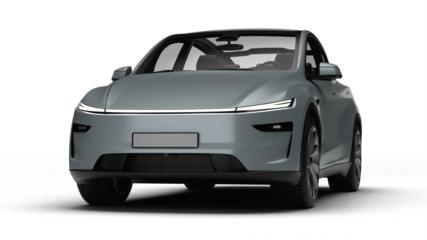 3D Render of a gray colored modern electric car, slight left front view, transparent background.