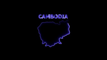 Neon outline map of Cambodia with glowing blue text on black background image photo