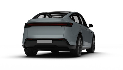 3D Render of a gray colored modern electric car slight right rear view, transparent background.