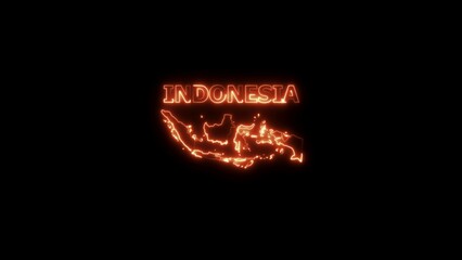 Neon Outline Map of Indonesia with Text on Black Background glowing