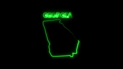 Neon outline map of Georgia state with glowing text on black background United States America