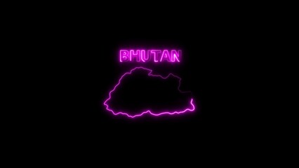 Neon Purple Outline Map of Bhutan with Text image photo