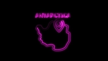 Antarctica Map Outline With Location Pin In Pink Neon On Black continent geography