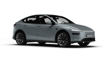3D Render of a gray colored modern electric car slight right front view, transparent background