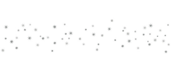 Silver stars decoration isolated on transparent background, festive sparkle shiny confetti star for celebration