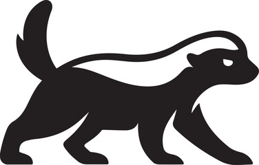 Black silhouette of a skunk walking animal mammal, Skunk walking illustration black and white vector