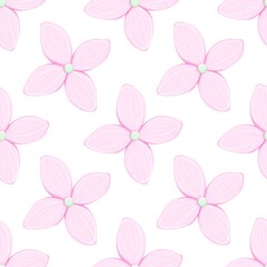 Soft Pink Flowers Seamless Pattern - Delicate Floral White Background Digital Paper Pastel Botanical Design