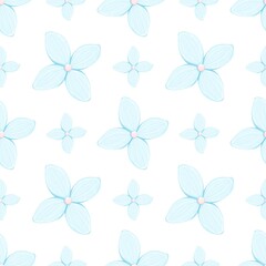 Soft Blue Flowers Seamless Pattern - Delicate Floral White Background Digital Paper Pastel Botanical Design