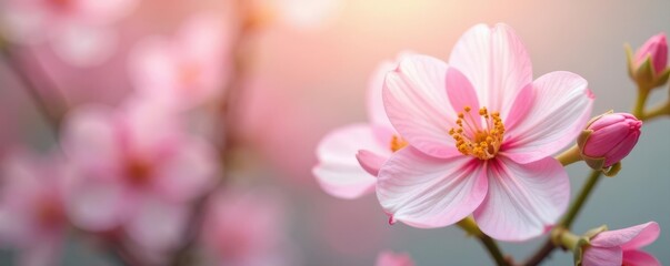 Obraz premium Delicate pink & white blooms, soft bokeh Sympathy flowers , memory, photography
