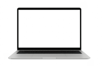 Silver laptop computer mockup with transparent screen