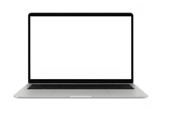 Silver laptop computer mockup with transparent screen