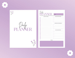 Purple Daily Planner Template with Task Lists and Goals