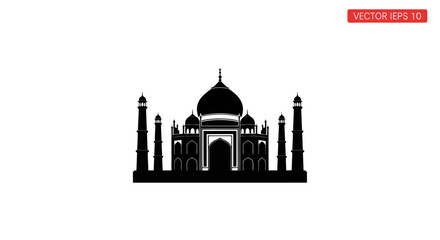 Iconic Taj Mahal Silhouette a Monumental Mausoleum.