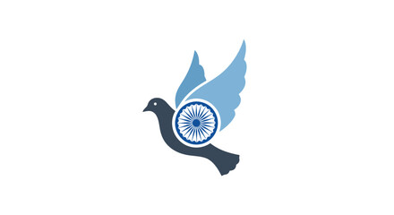 Stylized Blue Flying Dove with Ashoka Chakra Symbol.
