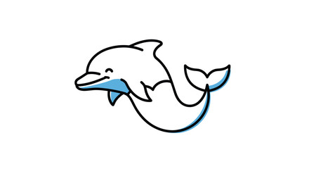 Cartoon Dolphin with Smiling Face and Blue Accents.
