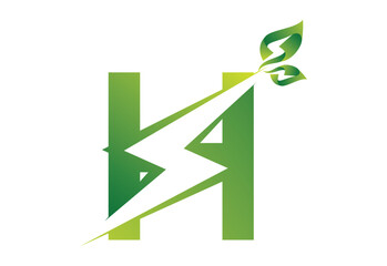 intel latter H with green eco symbol eletronic logo design templet