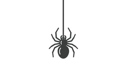 Silhouette of a black spider hanging from a thin thread.