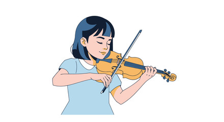 Girl playing the violin with focused expression musical instrument performance.